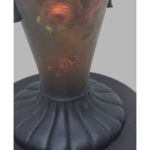 Antique Regency Neclassical Urn Form Hand Painted Romantic Roses Carved Wood Plant Stand For Sale - Image 4 of 7