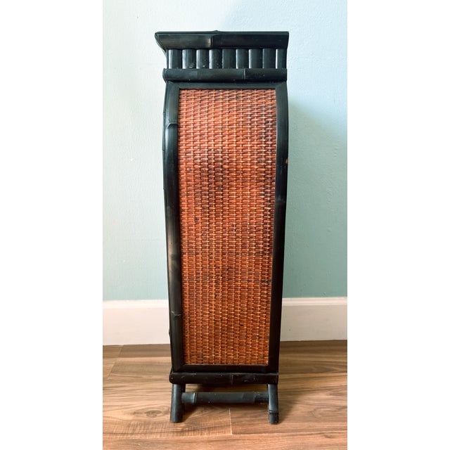 Wood Vintage Ebonized Black Bamboo & Woven Rattan Two-Drawer Cabinet – Chinoiserie / British Colonial For Sale - Image 7 of 13