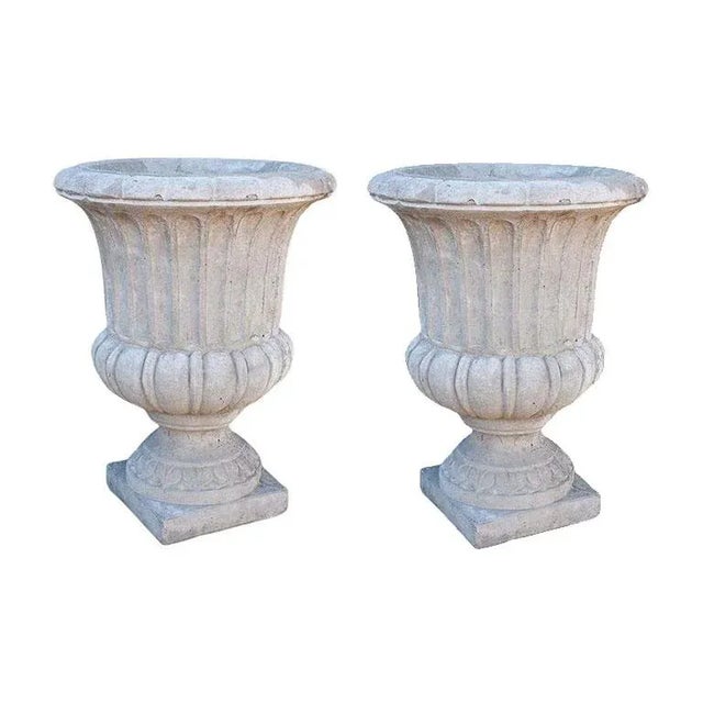 Sculpture Materials Enormous Tall Rustic French Neoclassical Concrete Garden Planters - a Set of 2 For Sale - Image 7 of 7