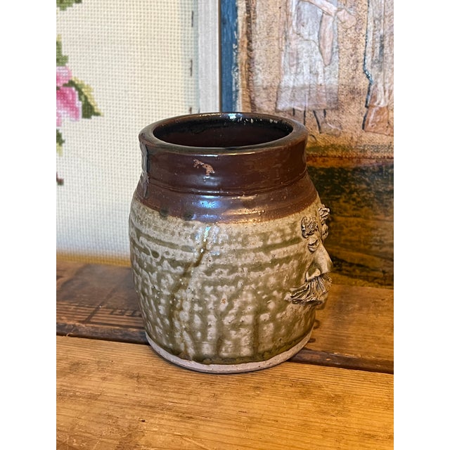 Ceramic Vintage Handmade Glaze Pottery With Abstract Face For Sale - Image 7 of 7