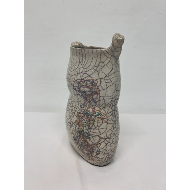 Postmodern Postmodern Crackled Glaze Studio Pottery Vase With Colorful Design, 1980s For Sale - Image 3 of 11