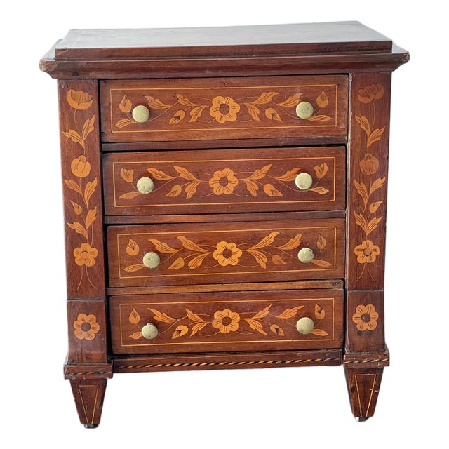 Fabulous Antique Inlay Jewelry Box With 4 Drawers For Sale