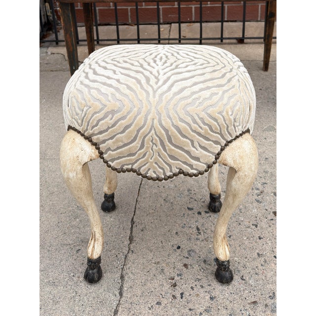 18th C Style Hoof Foot Taboret Footstool W Cut Velvet. 1 of 2 Available.