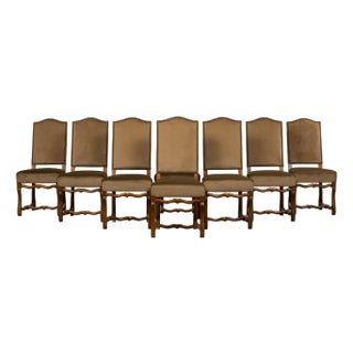Antique French Louis XIII Style Os De Mouton Maple Dining Chairs in Mocha - Set of 8 For Sale