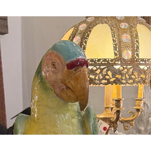 Majolica Earthenware Large Parrot Sculpture Hand Painted For Sale - Image 11 of 11