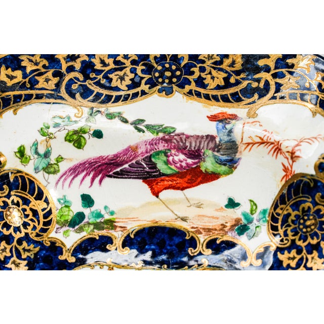 Beautiful 19th Century Antique Hand Painted Plate Cobalt Blue Gilt Porcelain Bird Motif England Home Decor (Repaired) For Sale - Image 4 of 16