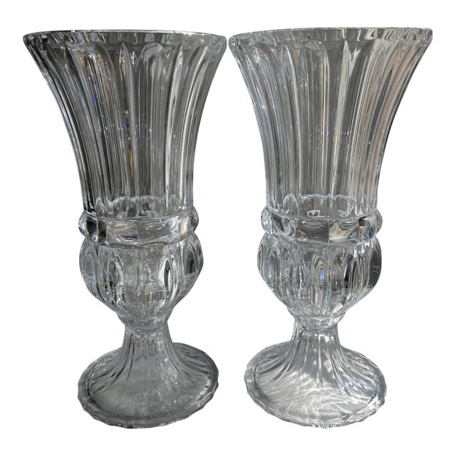 Large French Regency Style Crystal Urn Vases - A Pair For Sale