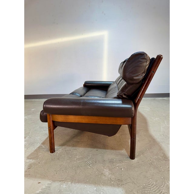 1970s Arne Norell Style Vintage Brown Leather Safari Loveseat Sofa For Sale - Image 5 of 12