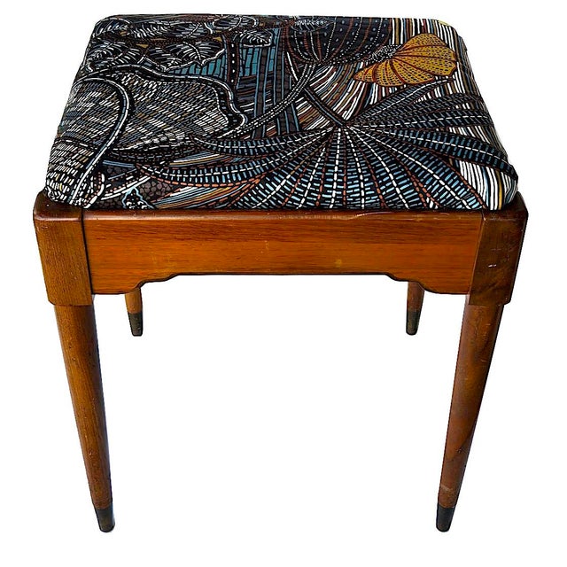 Wood Mid 20th Century Walnut Vanity Bench/Stool With Storage For Sale - Image 7 of 14