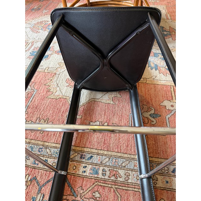 Late 20th Century Italian Frag Black Leather Countertop Stools, Set of 3 For Sale - Image 12 of 13