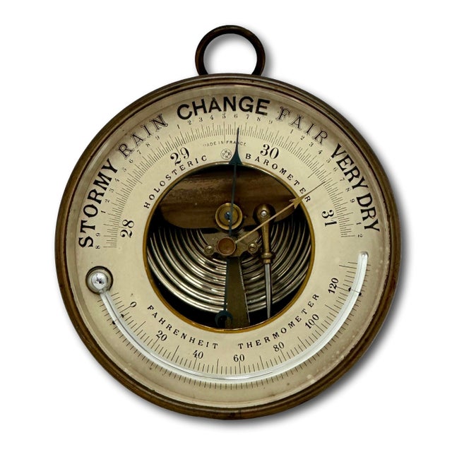 Late 19th Century Fine Antique Brass Ships Holosteric Barometer & Thermometer by Pertius,Hulot,Bourgeois & Naudet Paris France For Sale - Image 5 of 18