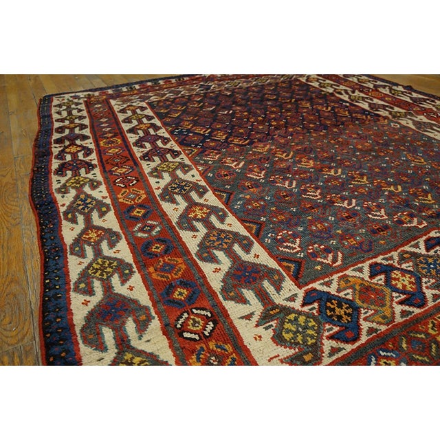 1900s Blue Navy Geometric Tribal Antique S. Persian Ghashgaie Rug 5'8" X 6'6" Handknotted Wool Carpet For Sale - Image 4 of 7