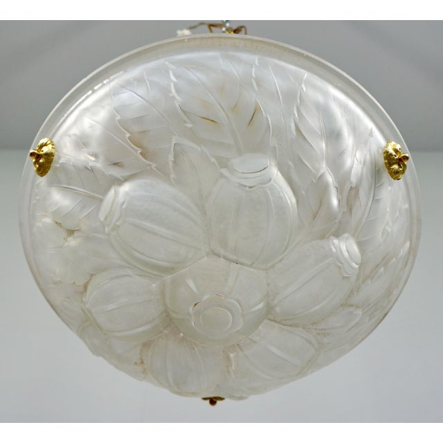 Jean Noverdy Noverdy Vosges French Art Deco Pendant Chandelier 1920s - Frosted Glass & Bronze For Sale - Image 4 of 7
