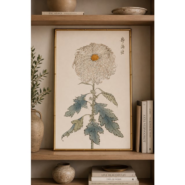 Paper White Pompon Mum by Hasegawa, Vintage Japanese Botanical Art Print, 8" X 12" For Sale - Image 7 of 8