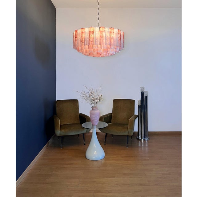 Glass Large Murano Glass Chandelier with Pink and White Alabaster Glass Tube, 1990s For Sale - Image 7 of 18