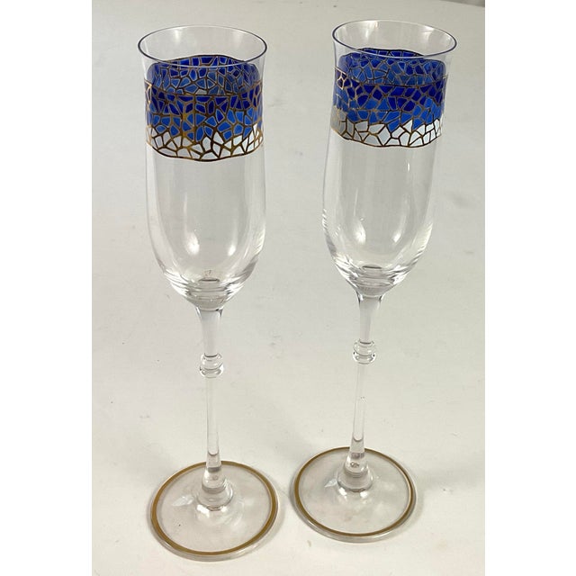 2000 - 2009 Nualart of Spain-Champagne Coupes-With a Mosaic Band, Done in Gilt and Enamel Around the Bowl – A Pair For Sale - Image 5 of 6