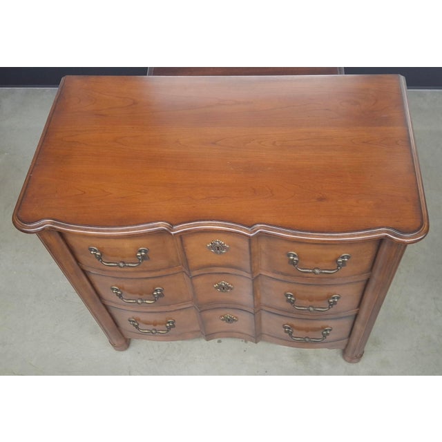 Wood Pristine Drexel Heritage Block Front French Fruitwood Chest of Drawers, a Pair For Sale - Image 7 of 9