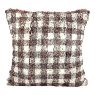 Dyed Check Buffalo Plaid Natural Fur Pillow For Sale