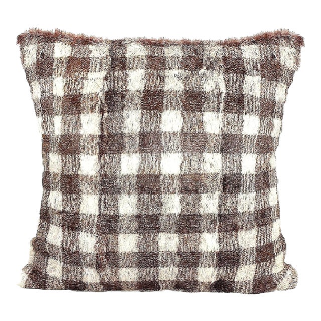 Dyed Check Buffalo Plaid Natural Fur Pillow For Sale