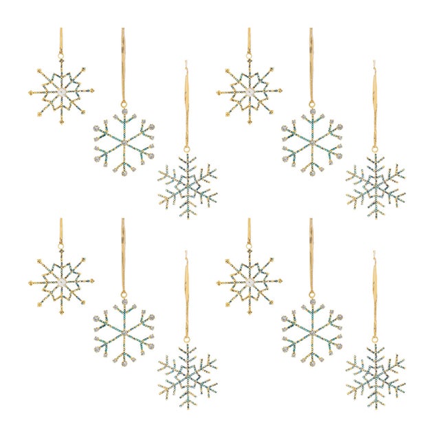 Jeweled Metal Snowflake Ornament (Set of 12) For Sale In Chicago - Image 6 of 6
