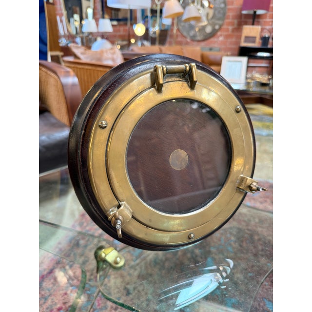 Wood Italian Brass and Wood Round Picture Frame, Italy, 1970s For Sale - Image 7 of 8