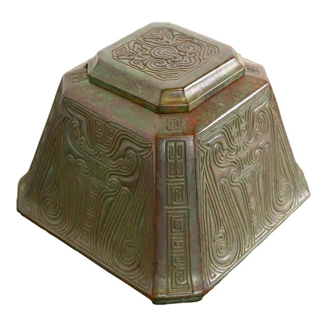 Tiffany Studios Chinese Pattern Bronze Inkwell For Sale
