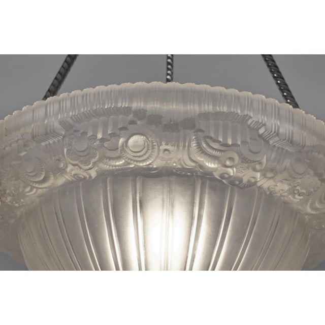 Metal French Art Deco Pendant Light by Georges Leleu 1930 France For Sale - Image 7 of 13