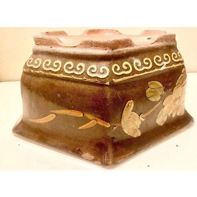 Chinese Mid-20th Century Yixing Zisha Pottery, Chinese Hexagonal, Glazed, Terracotta Planter For Sale - Image 3 of 9