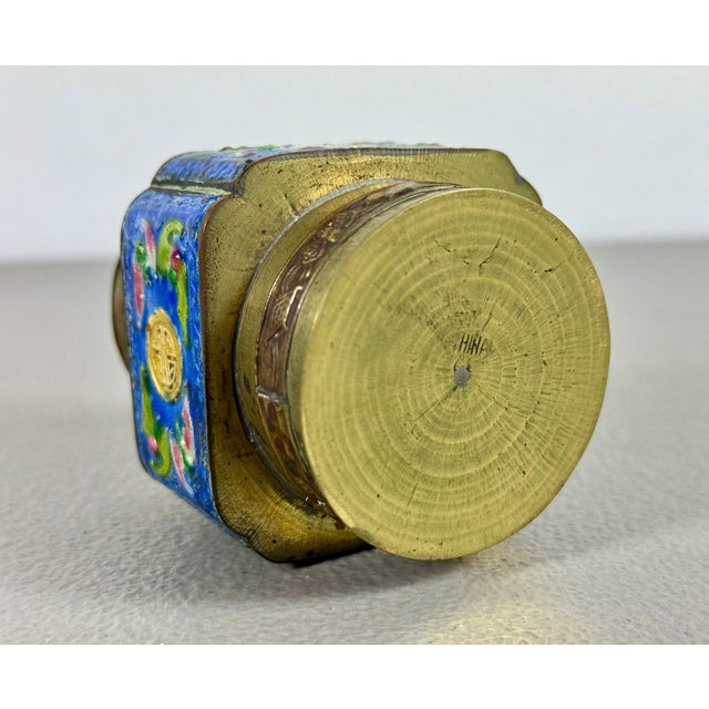 Vintage Chinese Brass & Enamel Cloisonné Longevity Box For Sale - Image 4 of 5