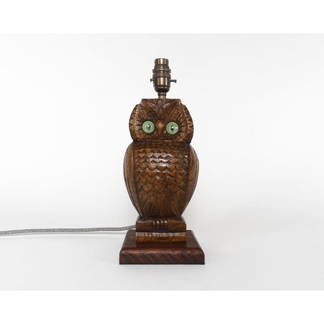 Wood Vintage English Carved Oak Owl Table Lamp, 1950s For Sale - Image 7 of 7
