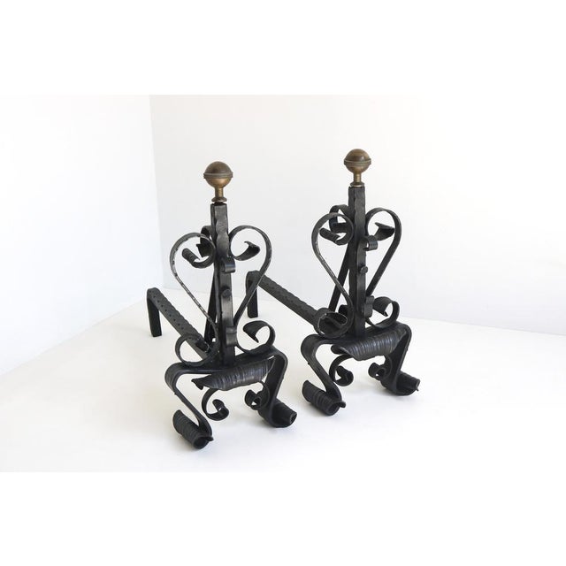 Antique Hand-Forged Wrought Iron Andirons, 1890s, Set of 2 For Sale - Image 13 of 13