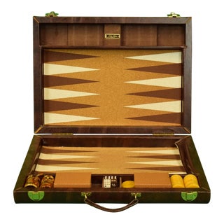 1960s Vintage Brooks Brothers Backgammon Board Set W/ 30 Crisloid Bakelite Chips!~ For Sale
