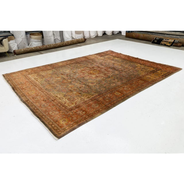 1940s Vintage Persian Tabriz Silk and Wool Rug in Gray and Peach With Medallion Motif For Sale - Image 5 of 10