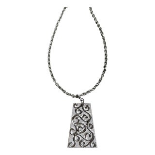Silver Vintage Crown Trifari Large Pendant Necklace For Sale
