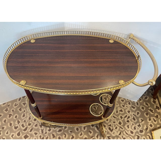 !950s Bar Cart Brass Gallery & Veneer, Italy For Sale - Image 4 of 13