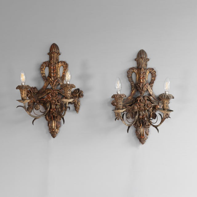Brown Vintage Wall Lights in Walnut, 1950s, Set of 2 For Sale - Image 8 of 8