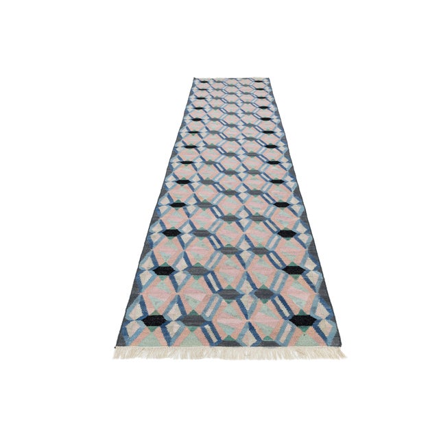 Modern Modern Handmade Pastel Kilim Wool Runner – Flatweave Geometric by Apadana For Sale - Image 3 of 10