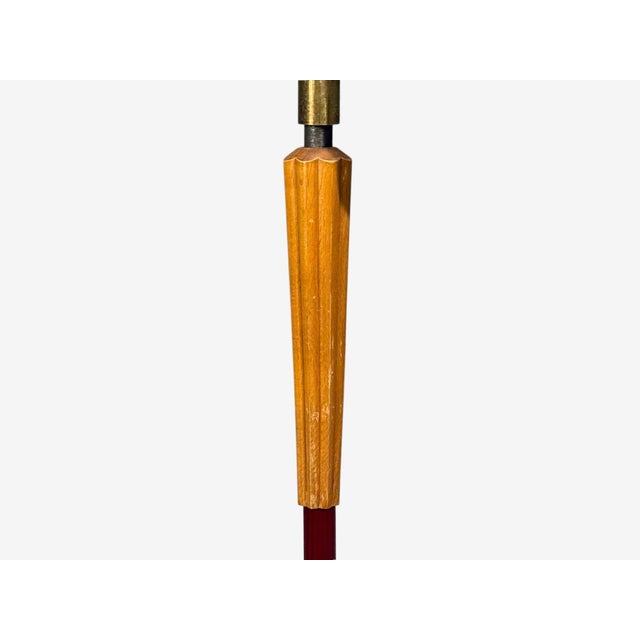 Wood Swedish Modern, Adjustable Floor Lamp, Wood, Brass, Red Lacquer, Sweden, 1940s For Sale - Image 7 of 12