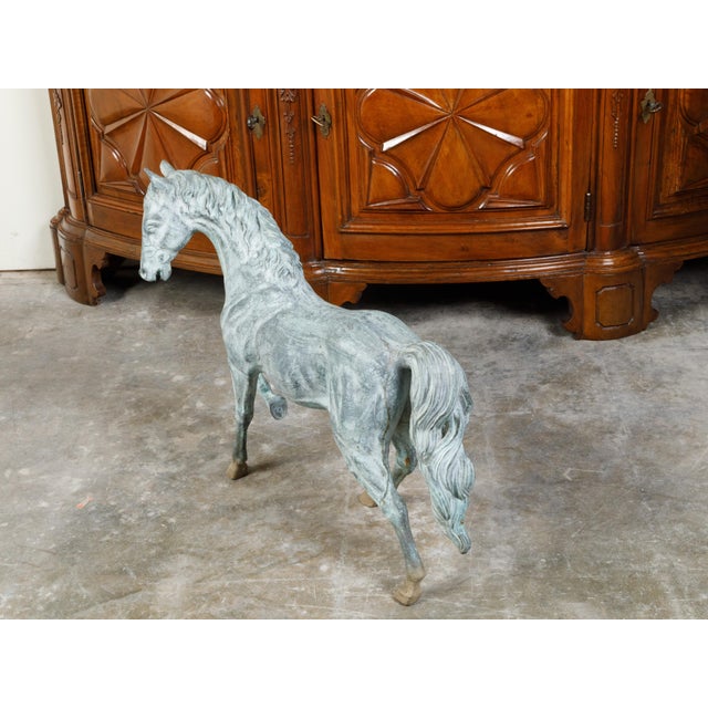 French Midcentury Bronze Horse Statue with Raised Hoof and Patina For Sale - Image 10 of 12