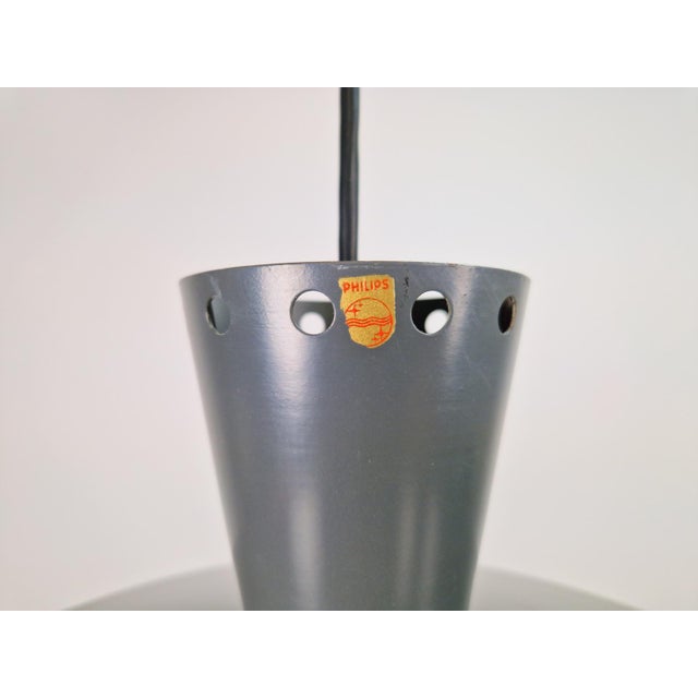 Metal Vintage Pendant Light by Louis Kalff for Philips, 1960 For Sale - Image 7 of 12