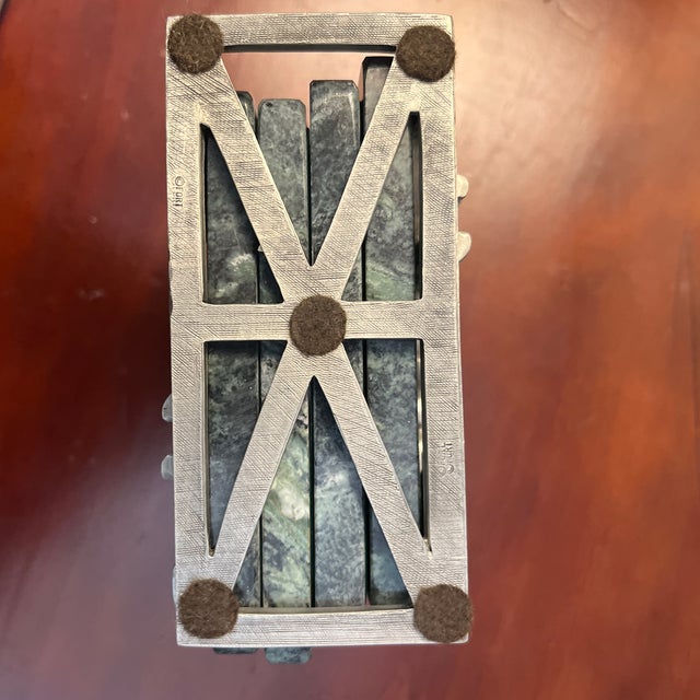 Metal Vintage Pewter Golf Coaster Holder With Green Marble Coasters- 5 Pieces For Sale - Image 7 of 7