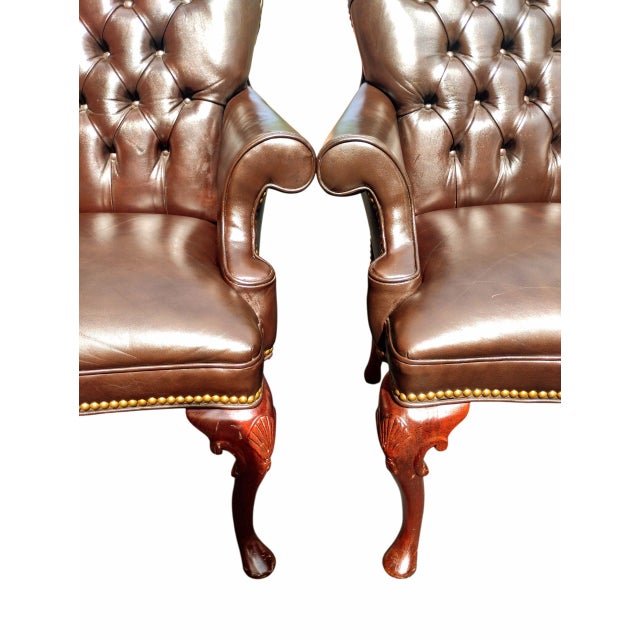1960s Elevate Your Living Space With This Stunning Pair of Chesterfield Leather Armchairs by Hancock & Moore. For Sale - Image 9 of 12