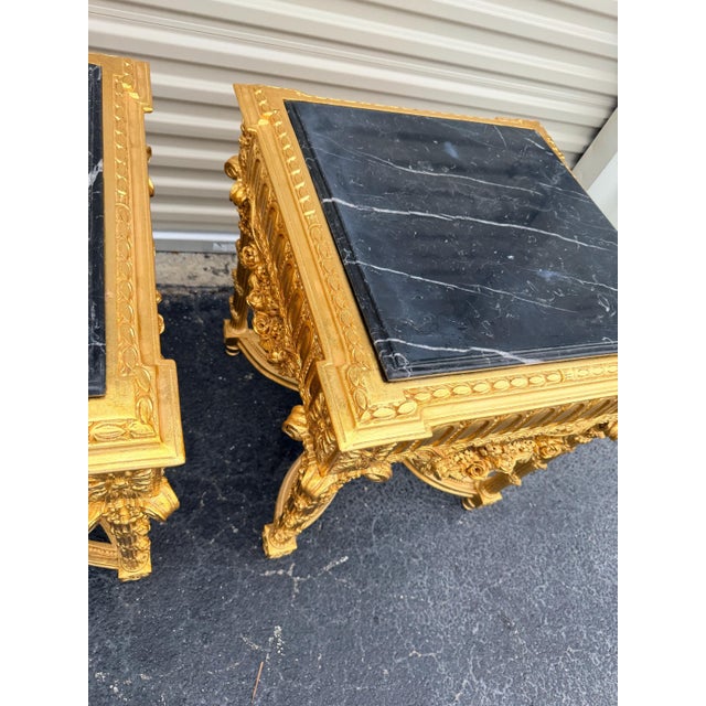 1960s Vintage Louis XV Luxury Handmade Giltwood Marble top End Table- set of 2 For Sale - Image 5 of 6