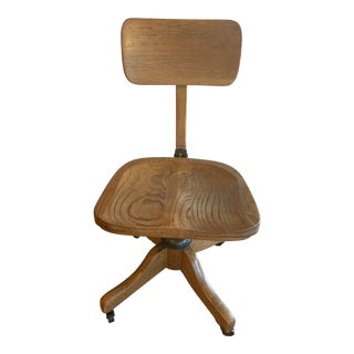 Antique Rockford Solid Oak Adjustable Rolling Swivel Office Chair For Sale