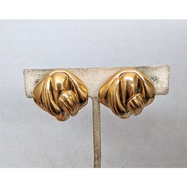 Gold Vintage Signed Givenchy Modernist Goldtone Clip Earrings-2 Pieces For Sale - Image 8 of 8