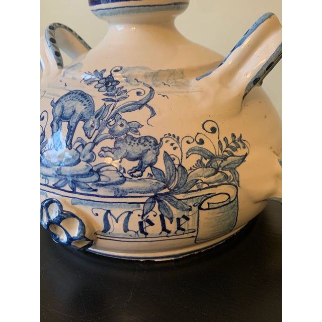 Vintage Italian Hand Painted Blue and White Faience Pottery Jug Vase For Sale In South Bend - Image 6 of 12