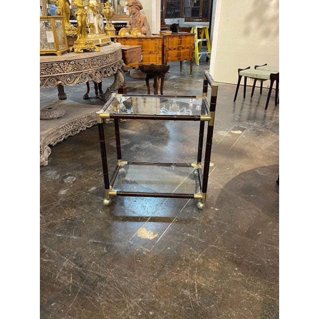 Wood Italian Mid Century Modern Brass and Bamboo Form Bar Cart For Sale - Image 7 of 8