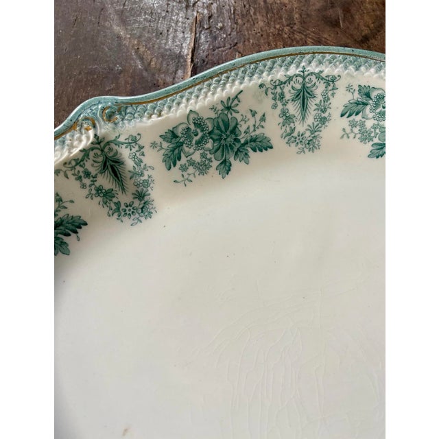 Antique Wh Grindley Teal Green and White English Platter For Sale - Image 9 of 10