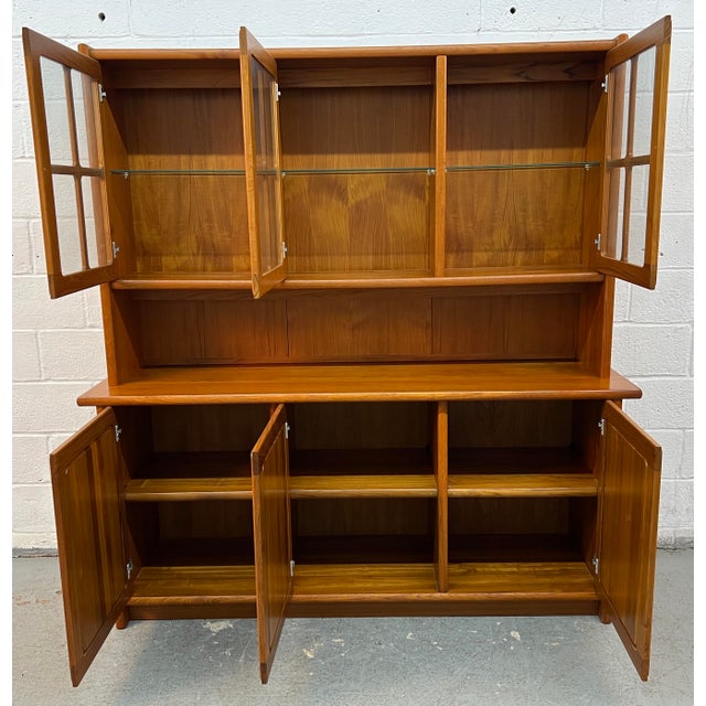 Brown Mid-Century Danish Teak China Hutch and Credenza For Sale - Image 8 of 16