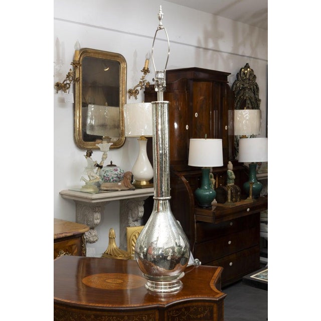 Pair of Tall Mercury Glass Bottle-Form Table Lamps For Sale - Image 4 of 7